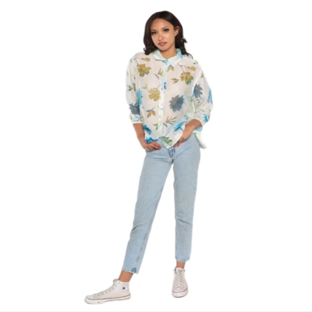 Notations Blouse Y2K Sheer Floral Button Down Blouse White Size XL - Picture 16 of 16